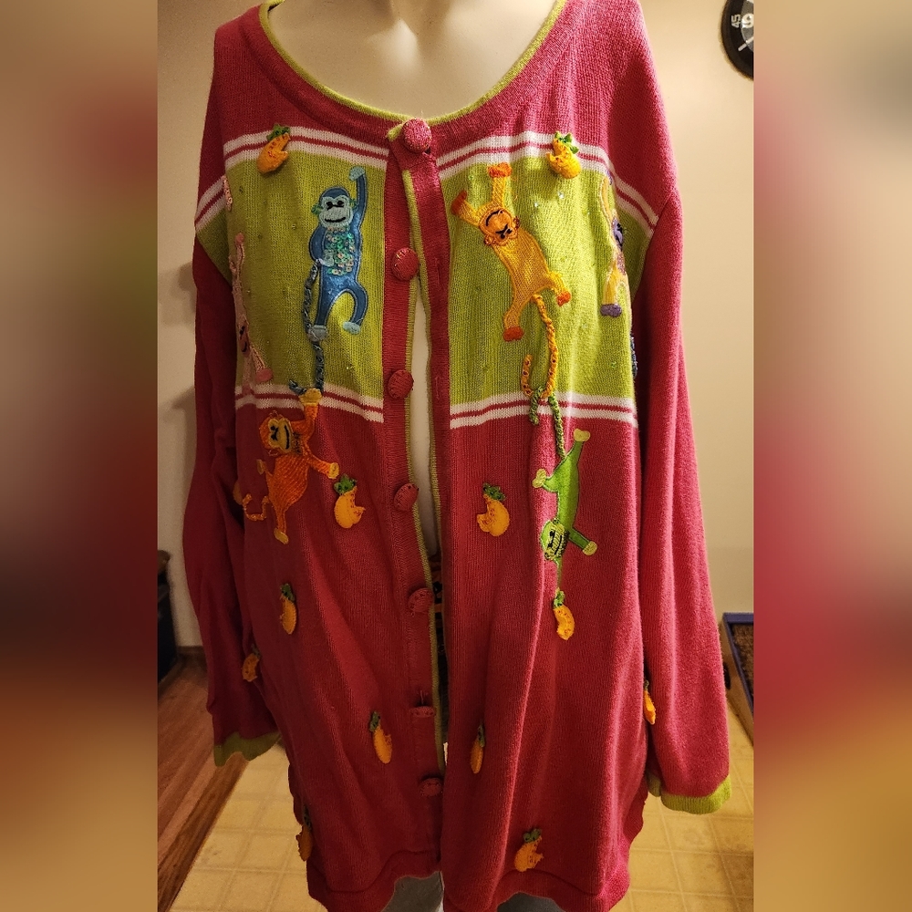 The Quacker Factory Women's Sweater Size 3XXLARGE Monkey Pink